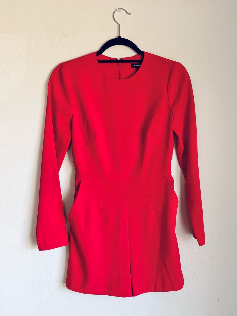 Express Vibrant Red Long-Sleeve Structured Romper